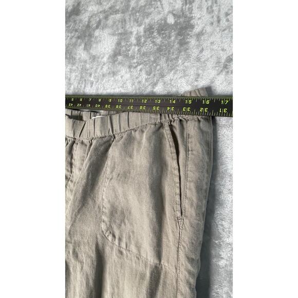 Pure Jill Pull On Linen Pants Women's Medium Olive Green Crop Cuffed Boho Beach - Picture 4 of 12